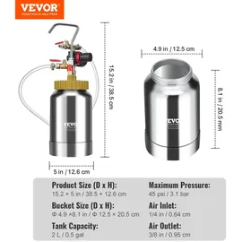 Vevor Druckbehälter Farbbehälter Sprühfarbe Drucktopf 2 L Drucktank, 45 psi Lackierpistole Farbbehälter Φ 38,5 x 12,6 c Spray Paint Pressure P...