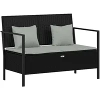 Furnicato Gartenbank 2-Sitzer mit Kissen Schwarz Poly Rattan