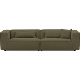 LeGer Home by Lena Gercke 3-Sitzer "PIARA, Couch mit Kedernaht, Sofa in Cord, Leinenoptik o. Strukturstoff", grün (khaki), B:275cm H:66cm T:101cm, 100% Polyester, LEGER HOME BY LENA GERCKE, Sofas, schwarze Füße, bequemer Sitzkomfort