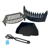 16" Gusseisen Kaminrost Set – Mit Schlossfront, Aschewanne & Holzklammern