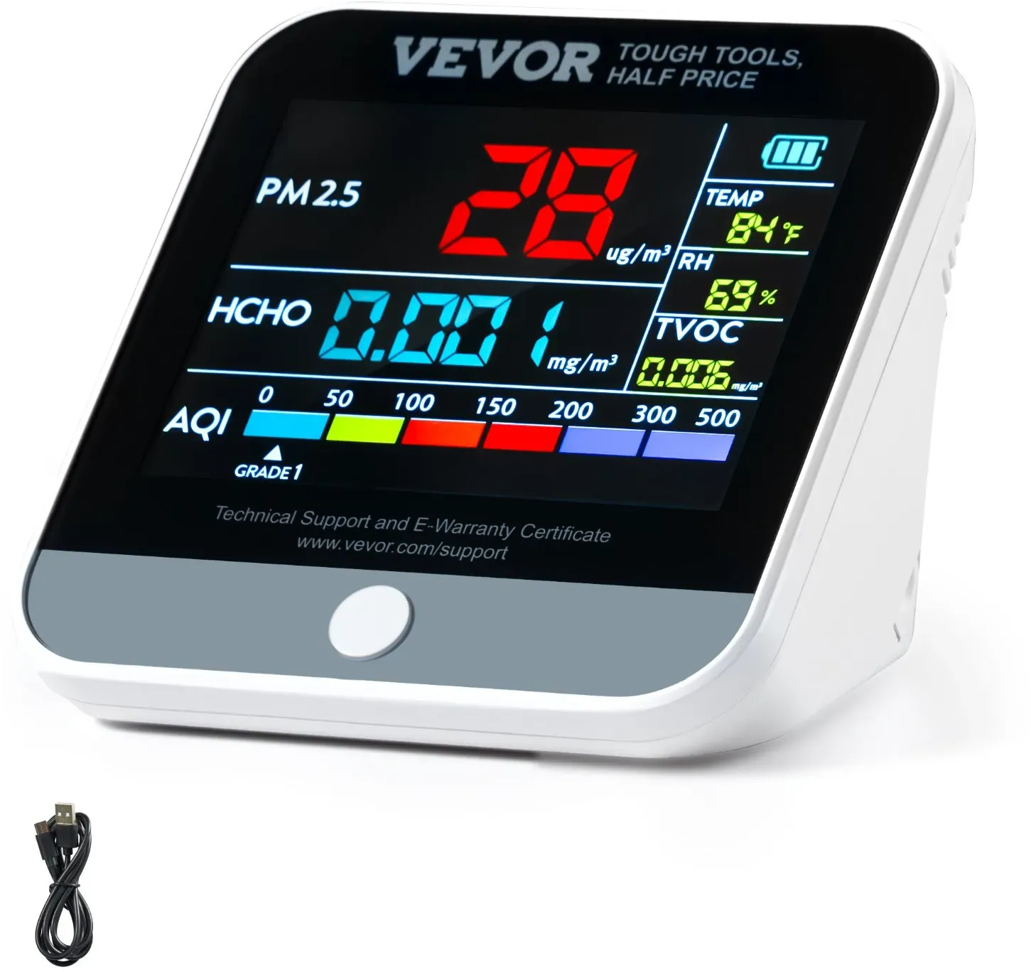 VEVOR Mini-Luftqualitätsmonitor 8-IN-1, professioneller Partikelzähler PM2.5 PM10 PM1.0, Formaldehyd, Temperatur, Luftfeuchtigkeit, TVOC AQI-Tester für Innen/Außen, Luftqualitätsmessgerät mit Alarmsch