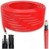 Solarkabel Solarleitung 50m 6mm2 Photovoltaik PV Kabel + 10 Stecker Rot - Rot/Schwarz