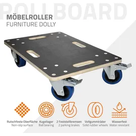 ECD Germany 2er Set Transportroller mit Feststellbremse, 40x60 cm bis 800 kg, Siebdruckplatte, PP-Räder, Transporthilfe für Umzug Rollbrett