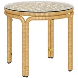 Outsunny Beistelltisch aus Polyrattan runder Couchtisch mit Glas Tischplatte Nachttisch Gartentisch Gartenmöbel Kaffeetisch Sofatisch für Wohnzimmer Garten
