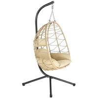 HinHocker Hängesessel mit Gestell, Creme, Hängeschaukel für Indoor und