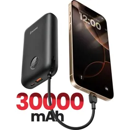 Swissten Swissten, Externer Akku 30000mAh Integrierte USB-C Lightning-Kabel LED-Anzeige, Schwarz