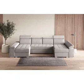 moeblo Ecksofa U mit Schlaffunktion, verstellbaren Kopfstützen & Bettkasten – Großes Wohnlandschaft Sofa mit Stauraum - Ecksofa Luka U - Hellgrau (Twi... - Hellgrau