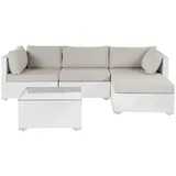 Beliani Lounge Weiß Polyrattan und Aluminium 4-Sitzer Linkssseitig Minimalistisch Modern Gartenausstattung Terrasse Outdoor - Weiß, Beige, Kunststoff, Loungemöbel, Loungemöbel-Sets