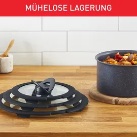 Tefal Ingenio Glasdeckel Set 16/18/20 cm mit Klappgriffen, kompatibel mit Ingenio Topf und Pfannensets, stapelbar, platzsparendes Design, spülmaschinengeeignet, beschleunigt Garzeit, L98491