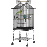 FIVMEN Vogelkäfig Vogelvoliere Großer Vogelkäfig Papageienkäfig mit Offenem Dach, Voliere Kanarienvögelkäfig mit Ständer, Rollen Schwarz schwarz