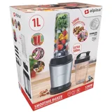 Alpina Smoothie Maker 1200 W - Mixer 1L - Mixer Smoothie Maker - mit 500 ML Mitnehmbecher und Deckeln – Standmixer mit Abnehmbare Edelstahlklingen - Blender Rutschfester Boden - Silber