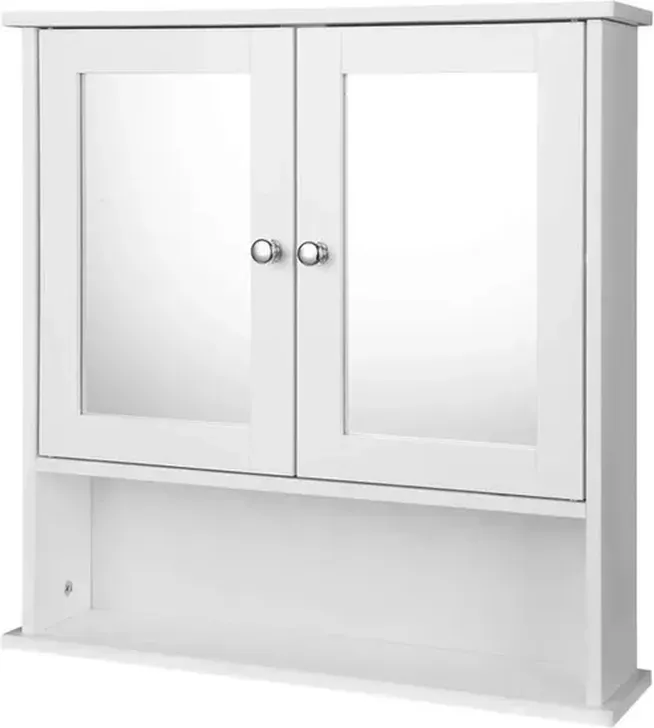 EUGAD Badezimmerspiegel-Schrank, wandmontierte Aufbewahrung mit Regalböden, Schminkschrank, 56 x 58,3 x 13 cm, weiß