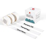 Phomemo D30 D30Pro Thermodrucker-Papierrolle - Wasserdichtes Druckpapier 12 x 40 mm / 0,47 x 1,57 Zoll Selbstklebendes Weiß für Drahtlose Tragbare Thermodrucker, 3 Rollen