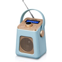 UEME Mini DAB+ DAB Digitalradio und UKW Radio mit Bluetooth Lautsprecher, Radiowecker, und Leder Verkleiden (Blau)