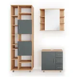 Vicco Badmöbel-Set Ilias Eiche/Anthrazit 3 Teile mit Unterschrank 60 cm
