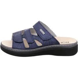 ROHDE Damen Pantolette aus Veloursleder mit drei Klettverschlüssen Abano 5221, Größe:39 EU, Farbe:Blau - 39