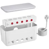 Kabelbox mit Steckdosenleiste Weiß, 5-Fach Mehrfachsteckdose Überspannungsschutz 5 Steckdose und 4 USB, Kabel Organizer Box Steckerleiste Einzeln Schaltbar Schreibtisch Organizer Kabelmanagement Box