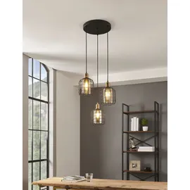 EGLO Chisle 3-flg. Ø42,5 cm schwarz brüniert mit amber Glas