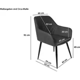 möbelliebling Esszimmer Armlehnstuhl Stoffbezug Silber, Schwarze Metallfüße ELLI