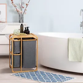 Homcom Wäschekorb Wäschebox mit 3 abnehmbaren Wäschesacke Wäschesortierer für Schlafzimmer Badezimmer Bambus grau, natur