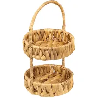 HMF Etagere 2-stöckig aus Wasserhyazinthe mit Henkel, handgeflochtene Aufbewahrungskörbe rund für Bad, Küche, Flur & Wohnbereich 30 x 17 x 17 cm