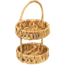 HMF Etagere 2-stöckig aus Wasserhyazinthe mit Henkel, handgeflochtene Aufbewahrungskörbe rund für Bad, Küche, Flur & Wohnbereich 30 x 17 x 17 cm