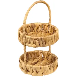 HMF Etagere 2-stöckig aus Wasserhyazinthe mit Henkel, handgeflochtene Aufbewahrungskörbe rund für Bad, Küche, Flur & Wohnbereich 30 x 17 x 17 cm