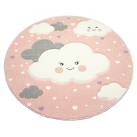 Kinderteppich Kinderteppich Spielteppich mit Wolken in Rosa, Teppich-Traum, Rund, Höhe: 13 mm grau|rosa|weiß Rund - 120 cm x 120 cm x 13 mm