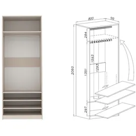 marmex möbel TRES Garderobenschrank 80x51x206cm Beige/Grau