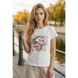 Zuckerwatte Print-Shirt 78193 aus 100% Baumwolle, modische Form weiß