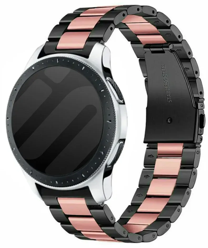 Strap-it Motorola Moto Watch - 47mm Armband Stahl für Motorola Moto Watch  - 47mm - Schwarz/rosa - Butterfly-Verschluss