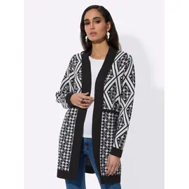 CREATION L Ajourstrickjacke in schwarz-ecru-gemustert | Gr.: 46