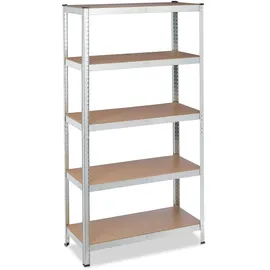 Relaxdays Schwerlastregal verzinkt, Traglast 875kg, 180x90x40 cm, 5 Böden, zum Stecken, Stahl, Lagerregal Keller, Silber
