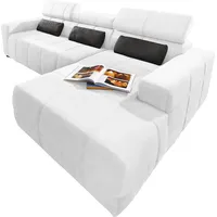 Ecksofa DOMO COLLECTION "Brandon große Ausführung B/T/H: 289/177/80 cm, auch in Leder und Cord", weiß, B:289cm H:80cm T:175cm, Luxus-Microfaser in Antikleder-Optik (100% Polyester);Luxus-Microfaser (100% Polyester);Kunstleder SOFTLUX, Sofas, Ecksofa, mit Kopfteilverstellung, wahlweise Sitztiefenverstellung, L-Form