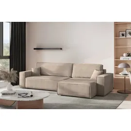 kaiser möbel Ecksofa mit schlaffunktion und bettkasten, Eckcouch BEST XL stoff Poso Dicker Cord Dunkelbeige Rechts