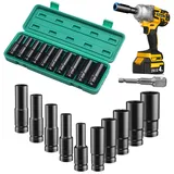 Schlagschrauber Nüsse,10 Stück Stecknuss Set, Steckschlüsselsatz 1/2 Zoll Mit 1 Stecknuss Schlagschrauber Nuss Set Für Autoreparaturen Reifenwechsel Nussensatz 10-24mm