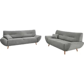 Home Affaire 3-Sitzer "Drago" grau B:205cm H:81cm T:90cm, 100% Polyester, Sofas frei im Raum stellbar, inkl. 1 Zierkissen