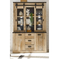 Furn.Design Buffet Stove (Buffetschrank 133 x 201 cm, mit Schiebetüren und Schubladen) Used Wood, Soft-Close beige
