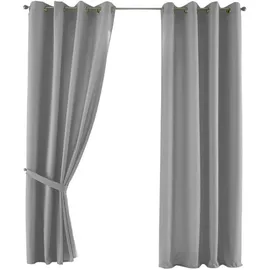 Gardinenbox 2er Set Vorhänge Blickdicht Gardinen Matt Lichtdurchlässig »Palermo« mit Ösen und Raffhalter Dekoschal HxB 225x140 cm Grau,