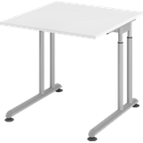 HAMMERBACHER höhenverstellbarer Schreibtisch weiß quadratisch, C-Fuß-Gestell silber 80,0 x 80,0 cm