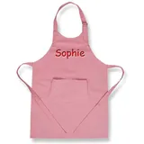 Kinder Schürze 60x44 cm bestickt mit Namen Kinderschürze Kochschürze Basteln Kochen Werken Schule Garten Malschürze rosa rot hellblau dunkelblau grün weiß schwarz, Farbe:rosa - 60