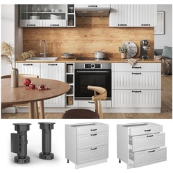 Vicco Schubladenunterschrank Küchenschrank Küchenmöbel Fame-Line Landhaus Weiß 80 cm Küche Einbauküche Drehtür Blende Schublade Küchenunterschrank Küchenzeile