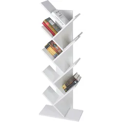 ML-Design Bücherregal Eckregal Wandregal Standregal 8 Ebenen Baumform CD Regal Holz Weiß