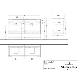 Villeroy & Boch Subway 3.0 127,2x56,6x47,8cm, o LE/Gr AL gl, Kan Oa