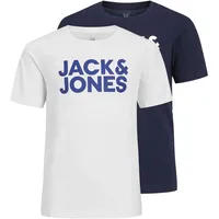 JACK & JONES T-Shirt & JONES JUNIOR Jungen Jjecorp Logo Tee Crew Neck 2pk Jnr T Shirt, Navy Blazer/Pack:Navy Blazer Large Print + 140