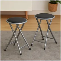 Hti-Living Faltbarer Hocker Kunstleder 30 x 38 x 38 cm Schwarz