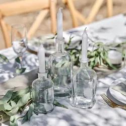 3 Glasflaschen Kerzenständer