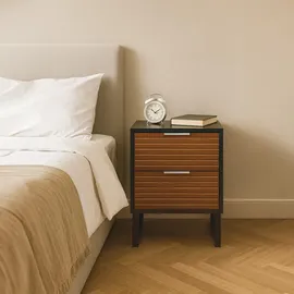 Relaxdays Nachtschrank mit 2 Schubladen 41,5 x 33 x 18 cm Braun/Schwarz