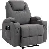 deluke Lounger Sessel PORTO Stoff 83 x 105 x 94 cm Grau mit Wärmefunktion/Liegeposition/Massagefunktion