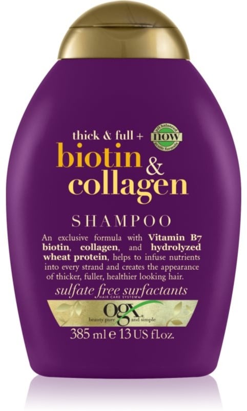 OGX Biotin & Collagen Shampoo für größere Haardichte für mehr Haarvolumen 385 ml